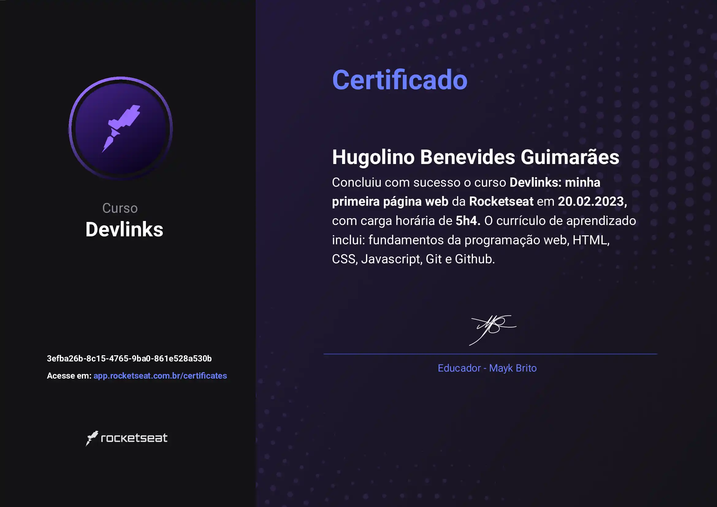 Imagem do Certificado DevLinks