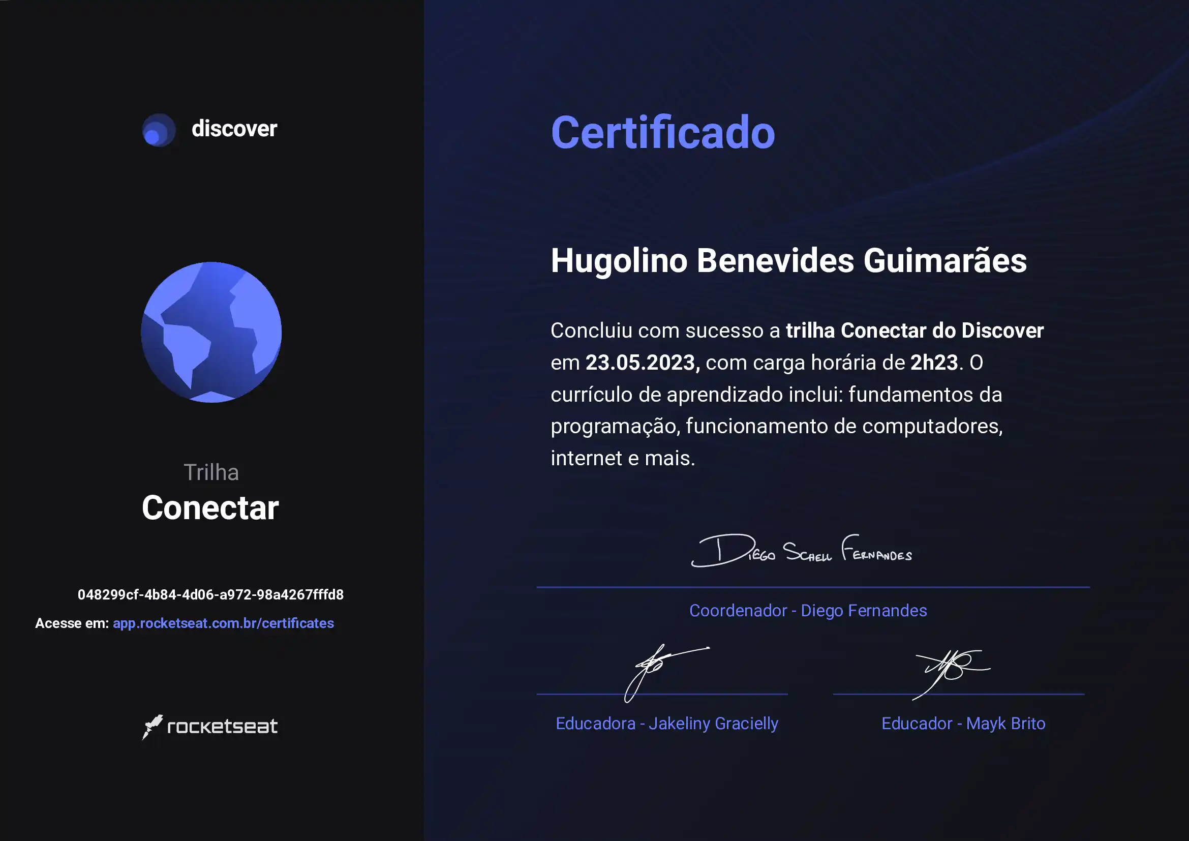 Imagem do Certificado Discover Conectar